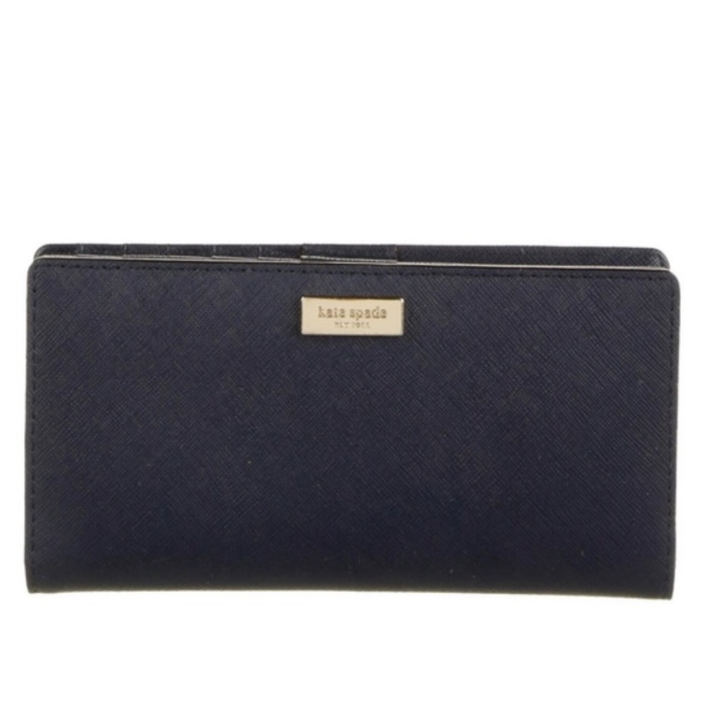 Kate Spade navy Stacy Laurel Way Saffiano Leather Large Slim Bifold Wallet